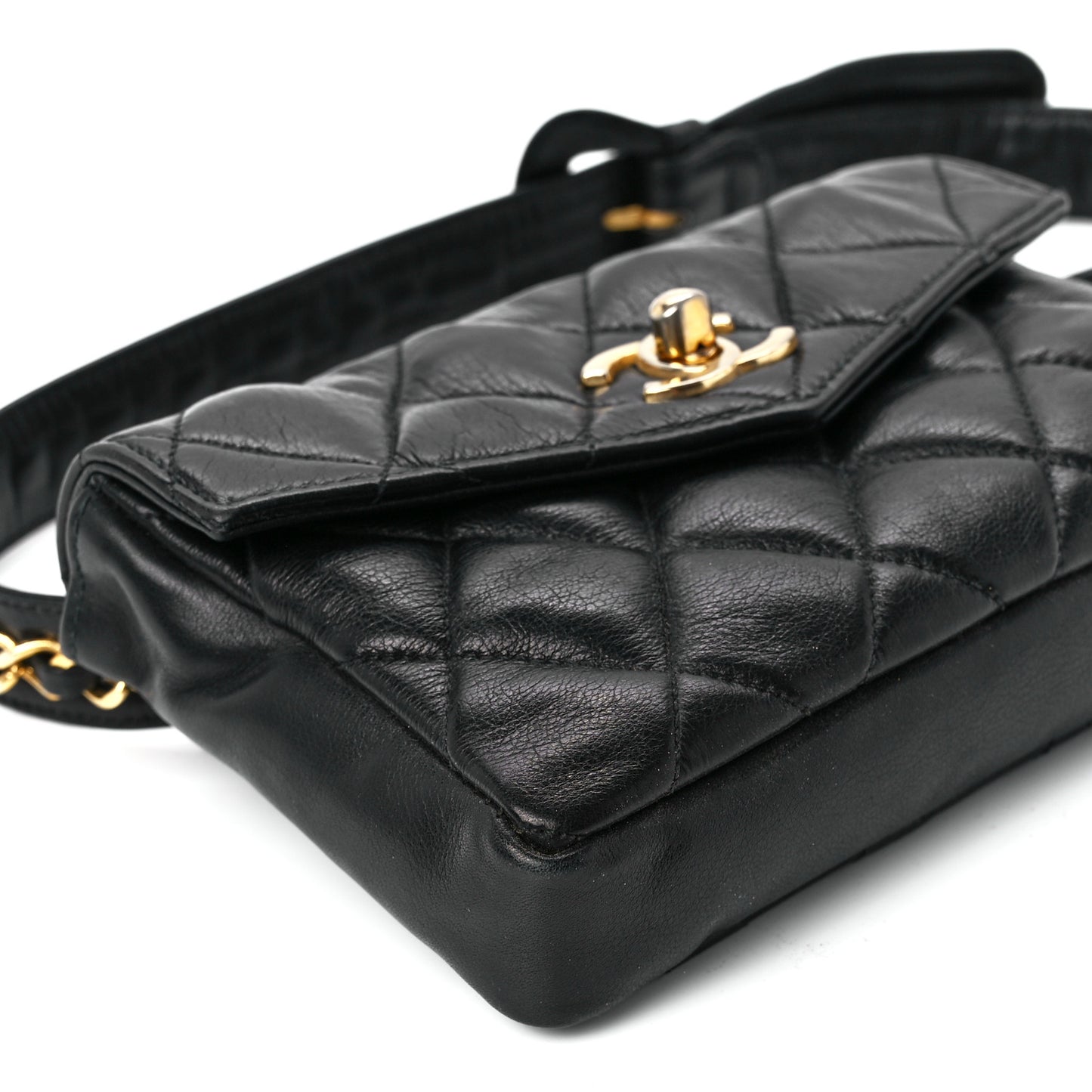 Calfskin Quilted Flap Waist Belt Bag 70 28 Black