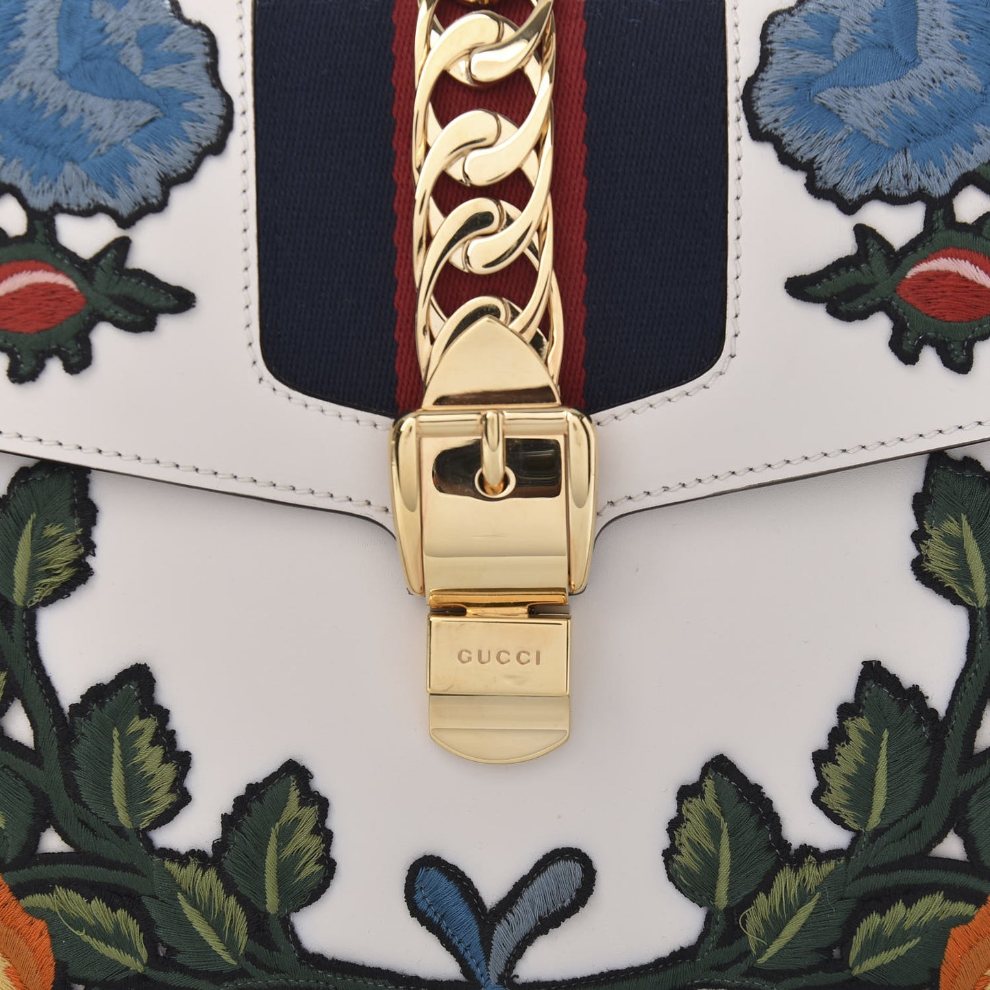 Calfskin Embroidered Medium Sylvie Top Handle Bag White