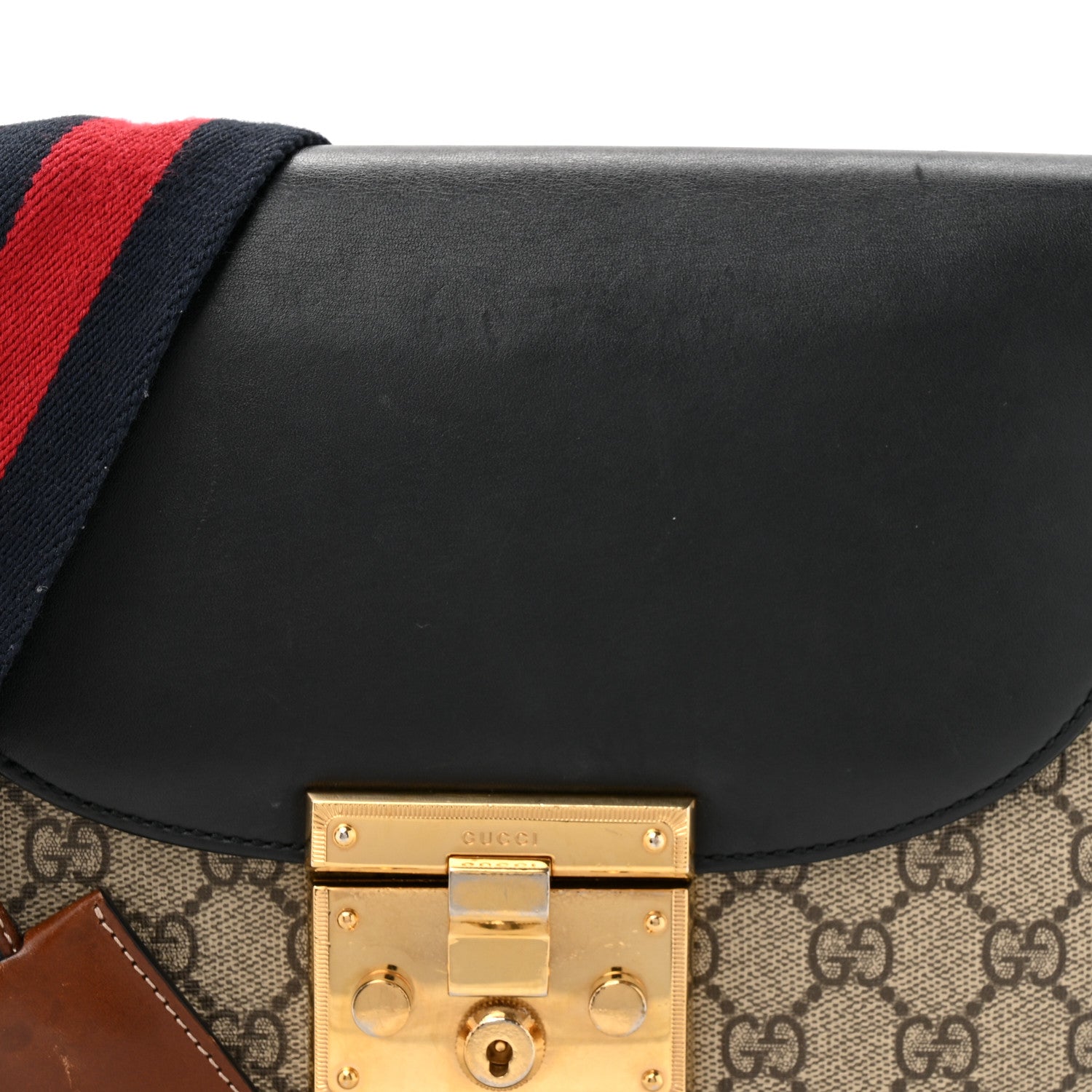 Gucci GG Supreme Monogram Web Medium Padlock Messenger Shoulder Bag Black 8 of 17