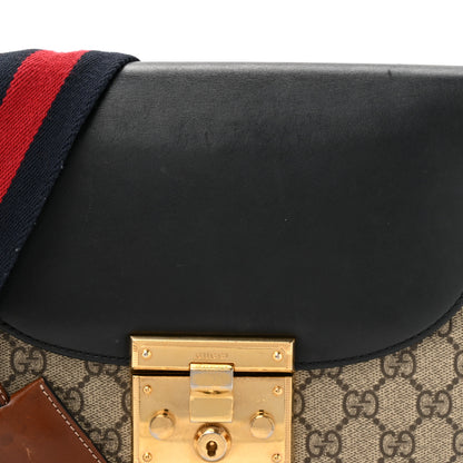 Gucci GG Supreme Monogram Web Medium Padlock Messenger Shoulder Bag Black 8 of 17