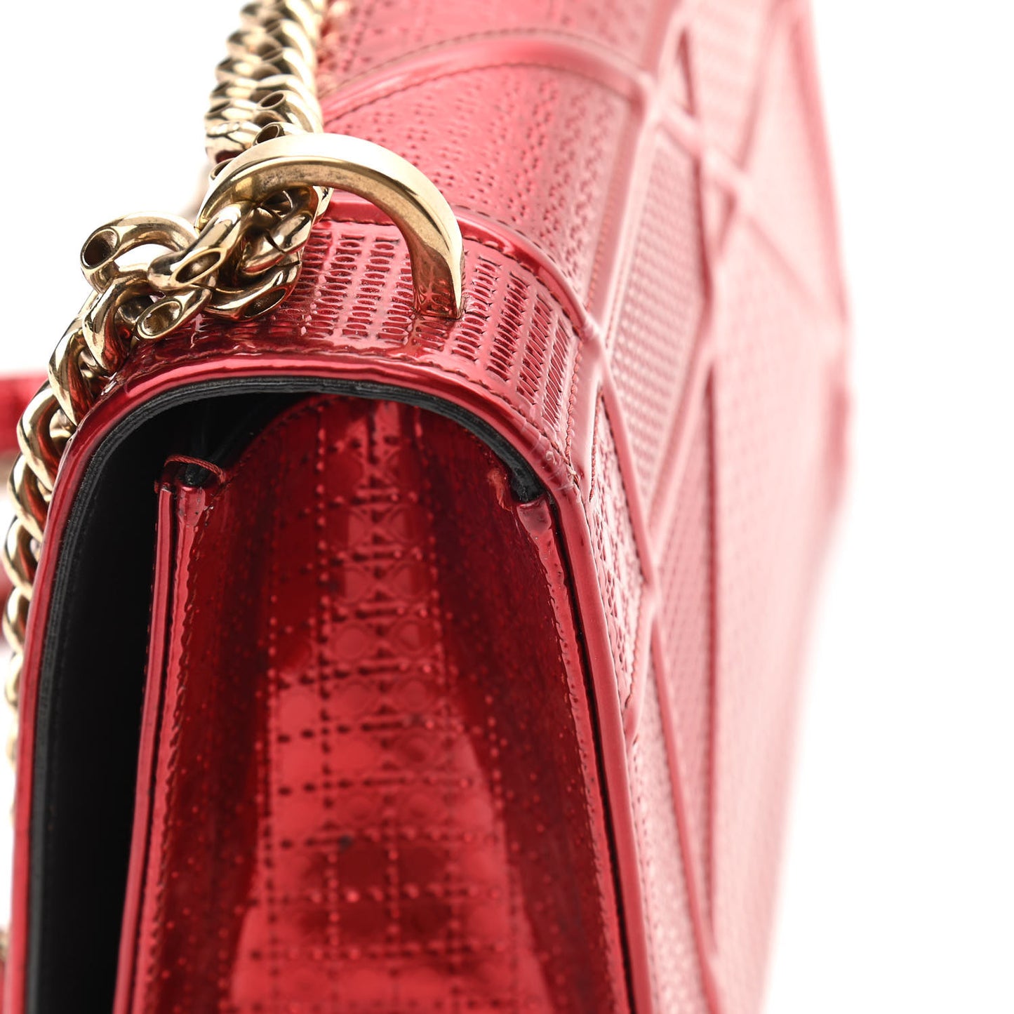 Metallic Patent Micro-Cannage Medium Diorama Flap Bag Red