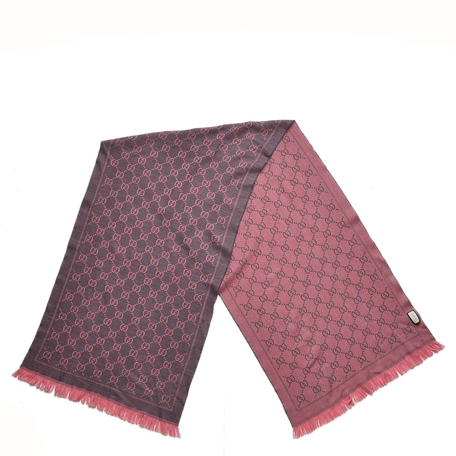 Gucci Wool Jacquard GG Monogram Sten Fringe Scarf Graphite Pink 3 of 4
