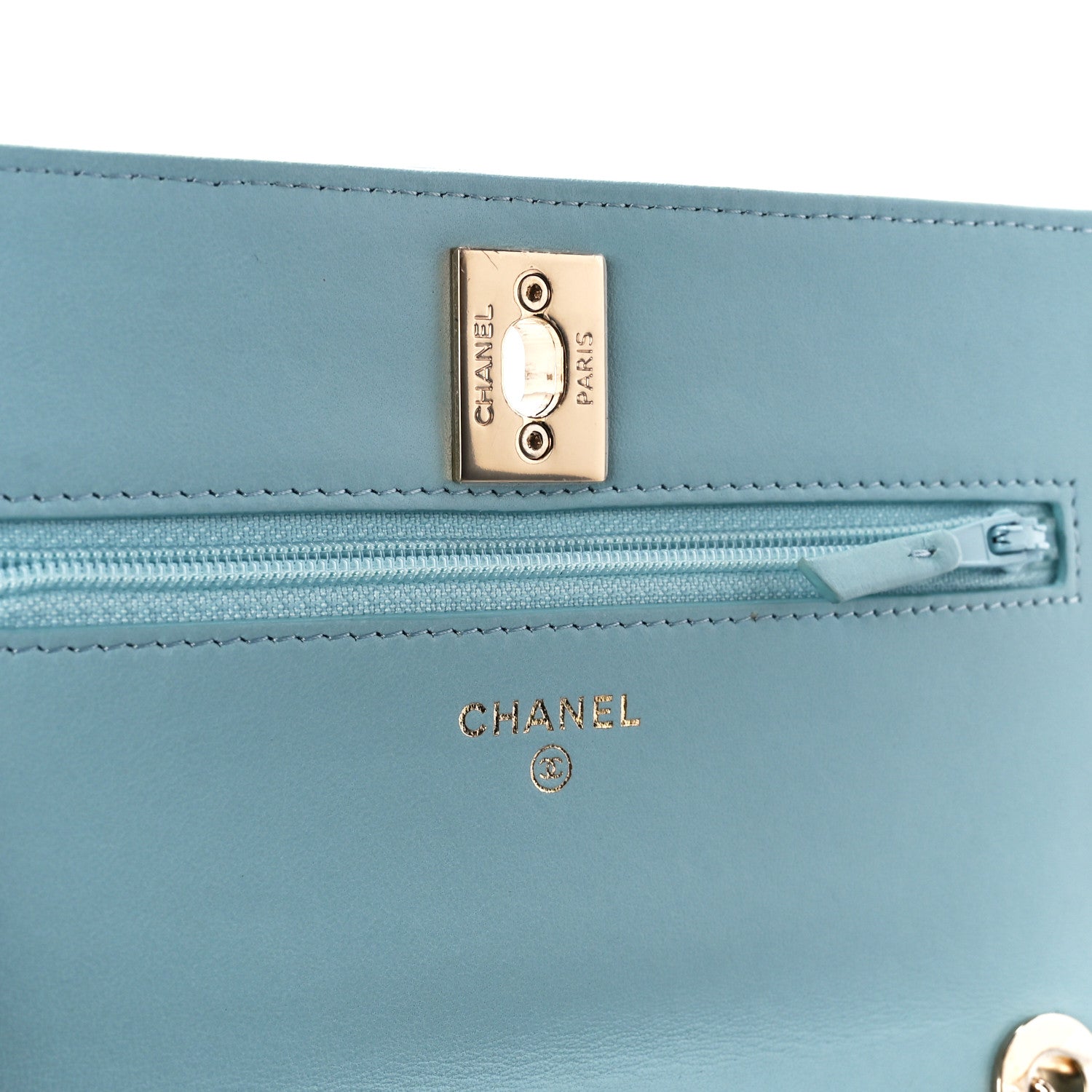 Chanel Lambskin Quilted Trendy CC Wallet On Chain WOC Light Blue 6 of 12