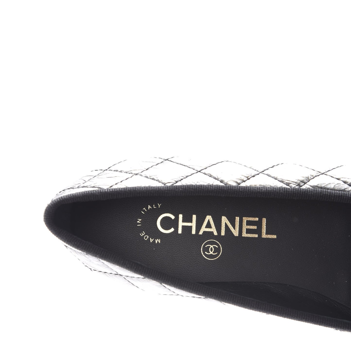 Aged Calfskin Quilted Cap Toe Ballerina Flats 37 Black