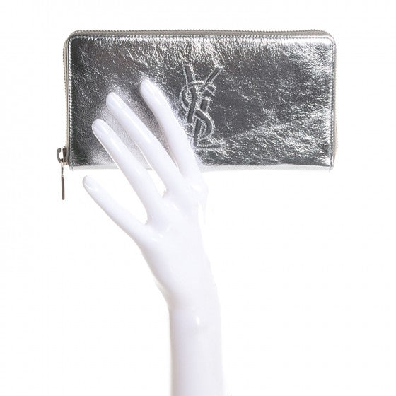 Metallic Calfskin Belle De Jour Zip Around Wallet Moon