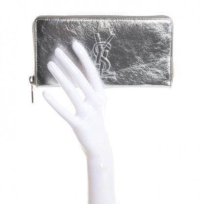 Saint Laurent Metallic Calfskin Belle De Jour Zip Around Wallet Moon 2 of 14