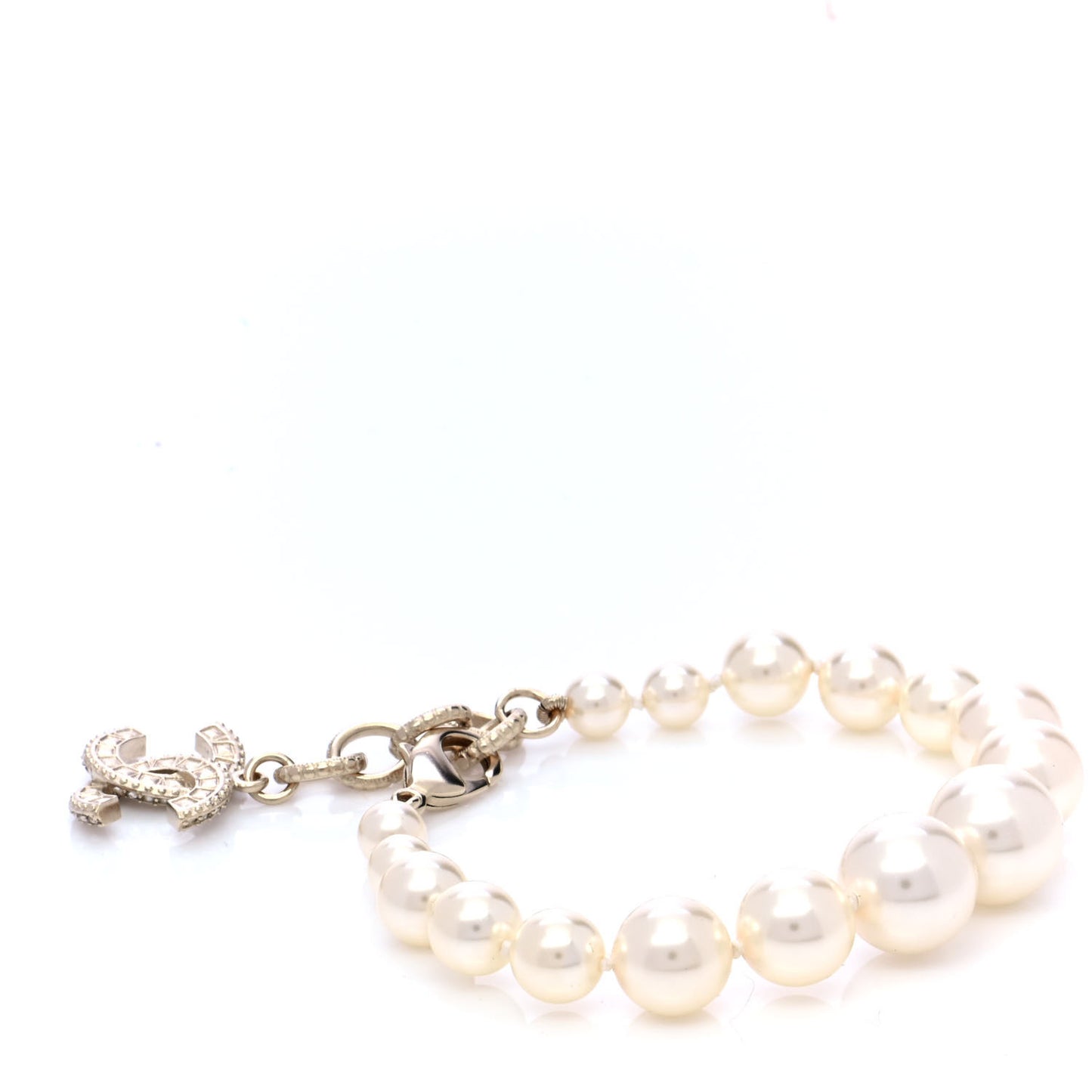 Graduated Pearl Crystal CC Bracelet Gold