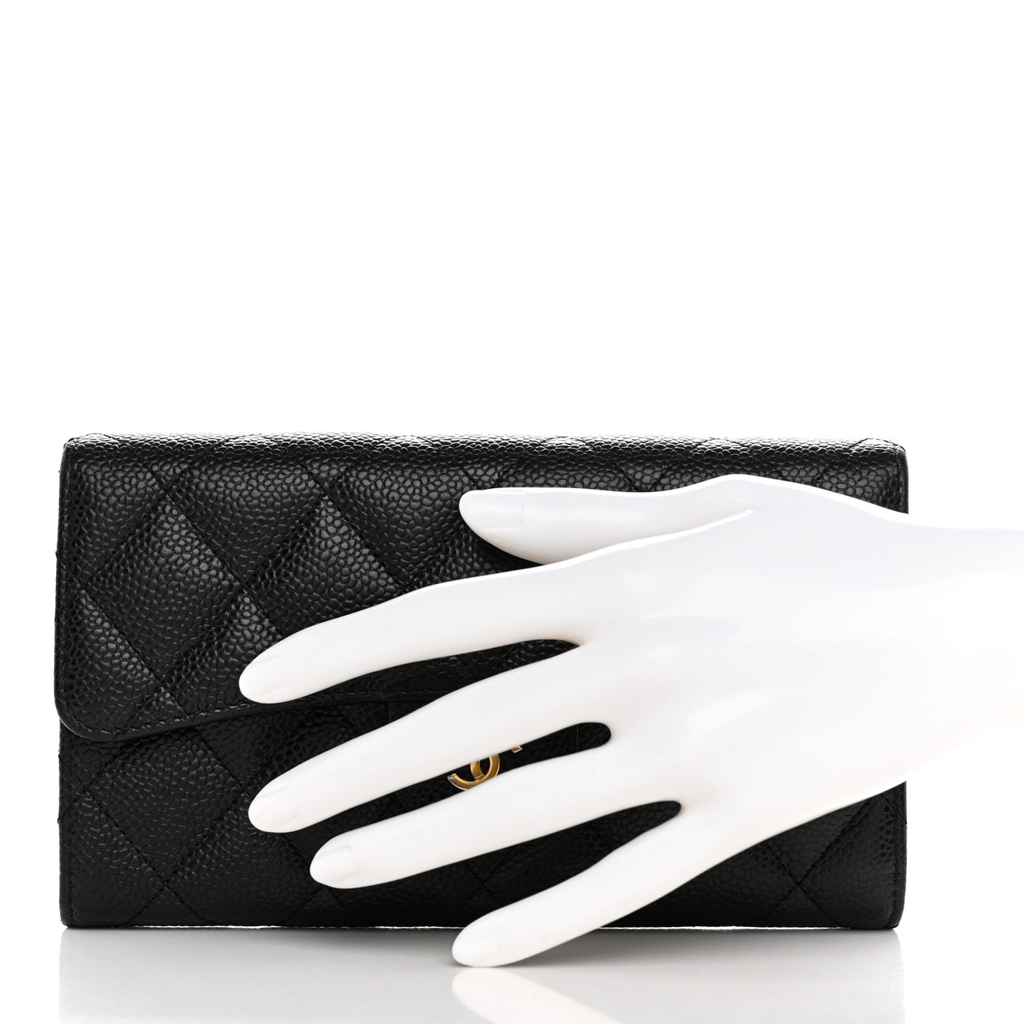 Caviar Quilted Large Flap Wallet Black