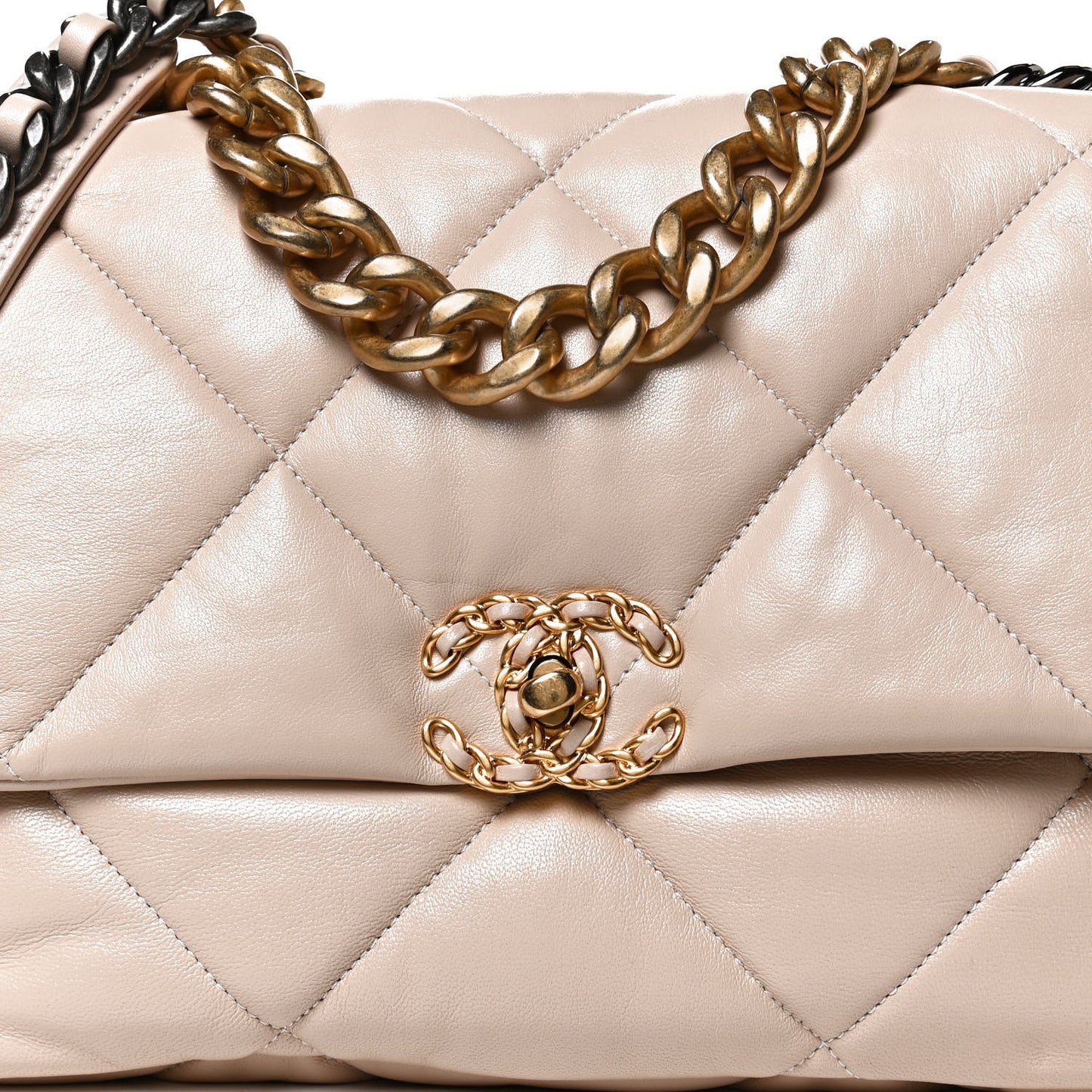 Lambskin Quilted Large Chanel 19 Flap Beige