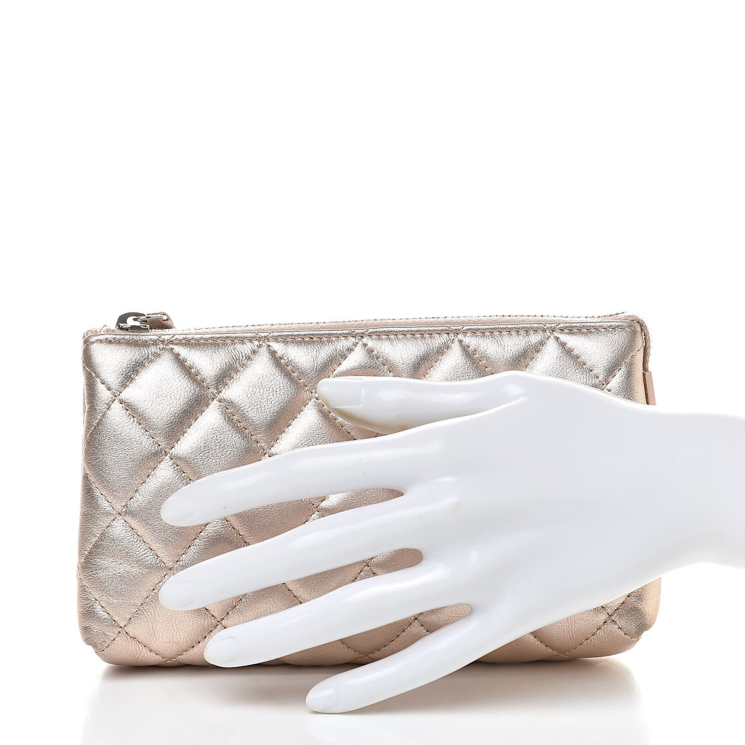 Chanel Metallic Lambskin Quilted Cosmetic Pouch Light Gold 2 of 8