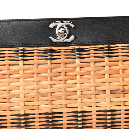 Chanel Rattan Calfskin CC Chain Wristlet Clutch Black Beige 8 of 10