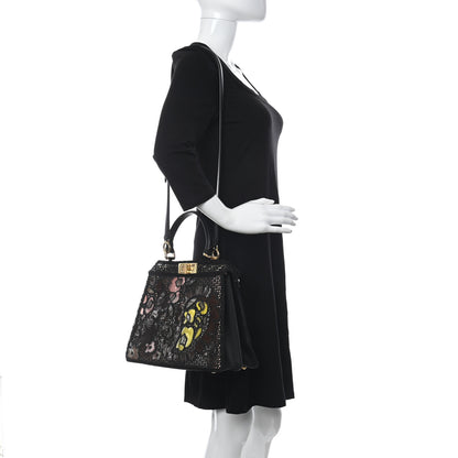 Fendi Calfskin Lace Medium Peekaboo I SEE U Satchel Black Multicolor Light Rose 2 of 12