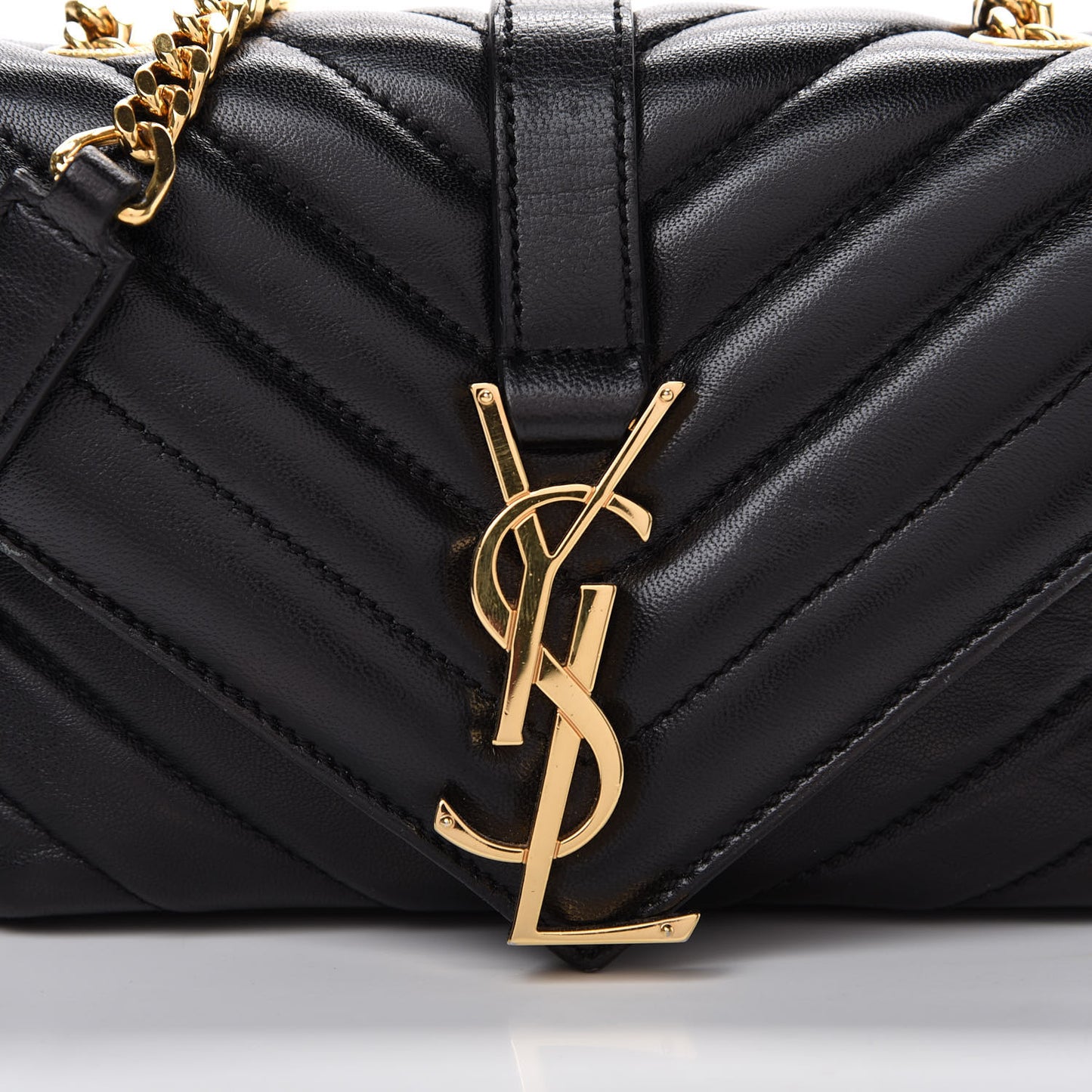 Grained Calfskin Matelasse Chevron Monogram Classic Baby Chain Bag Black