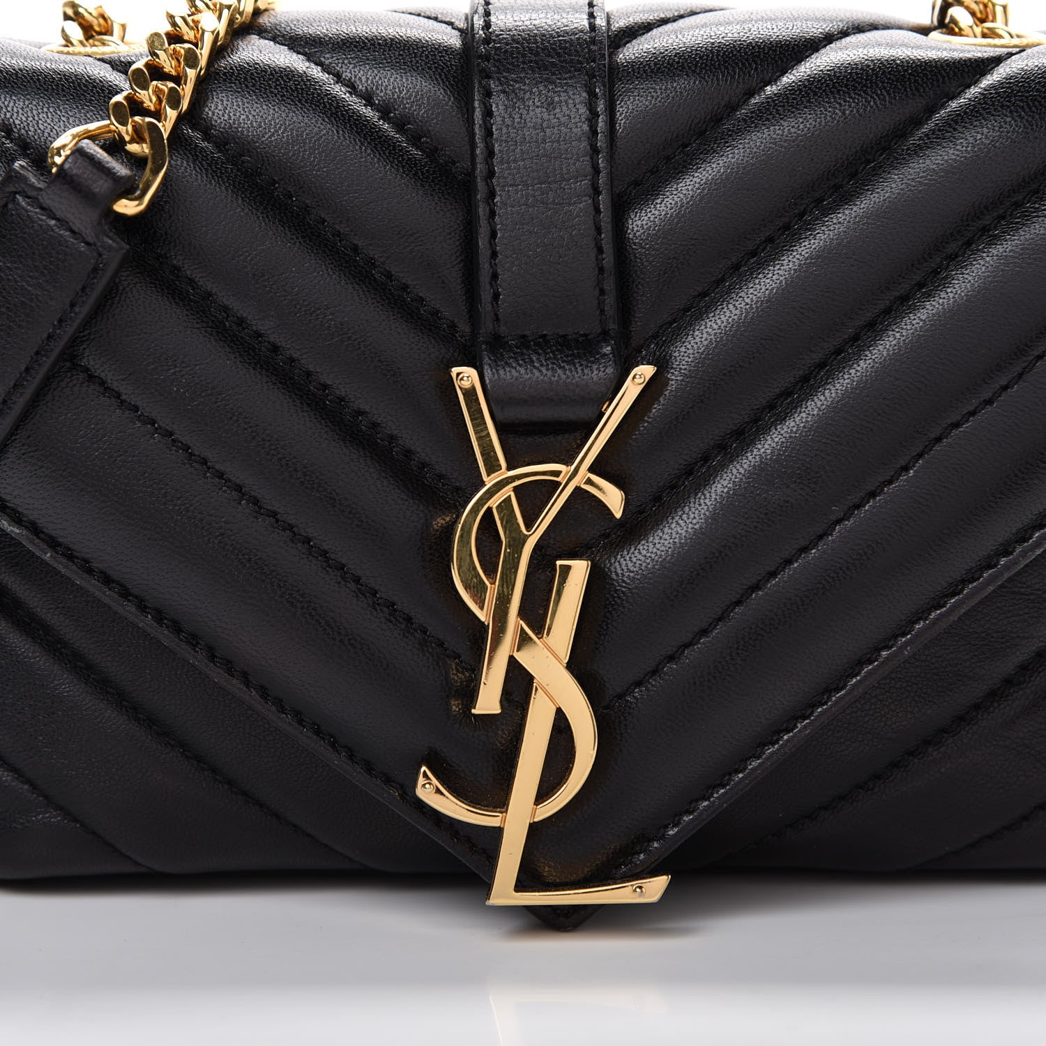 Saint Laurent Grained Calfskin Matelasse Chevron Monogram Classic Baby Chain Bag Black 8 of 15