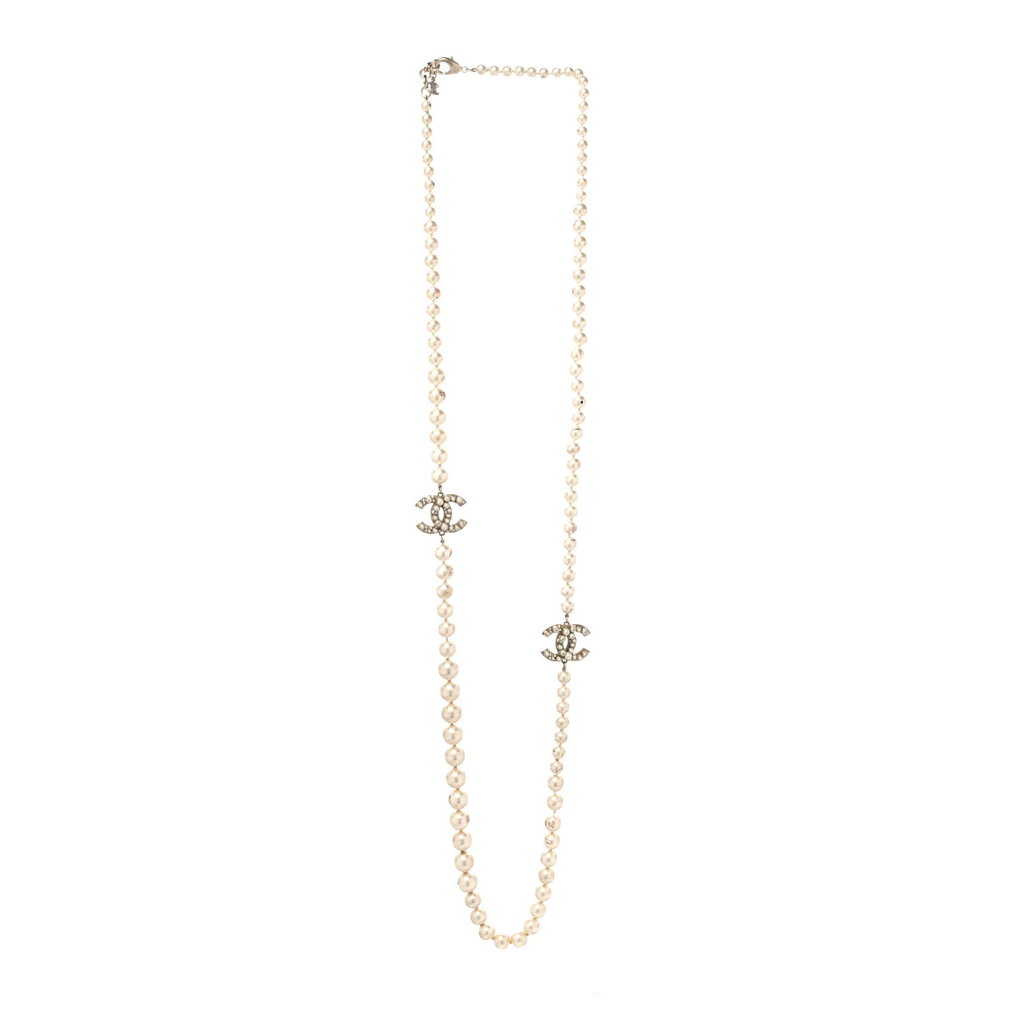 Graduated Pearl Long CC Necklace Gold