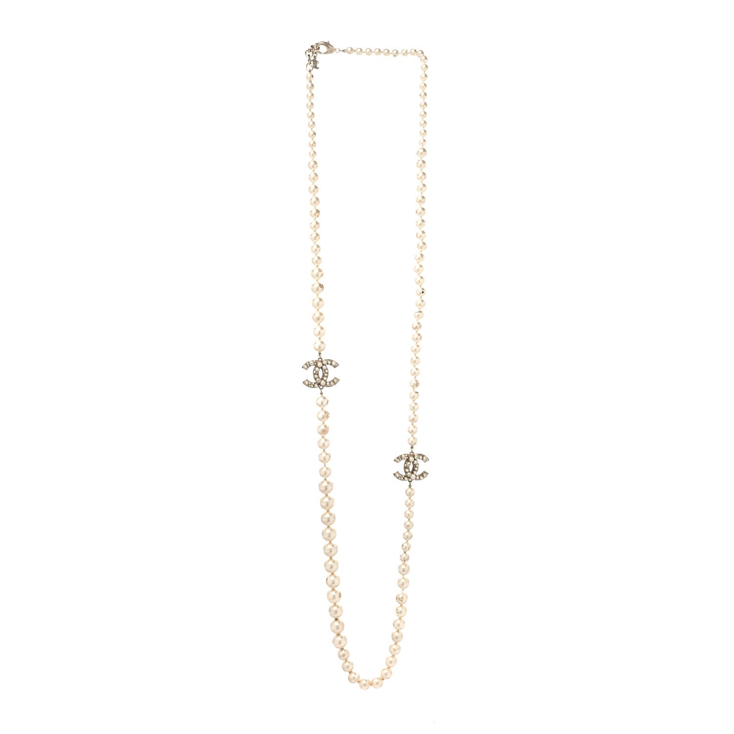 Chanel Graduated Pearl Long CC Necklace Gold 3 of 7