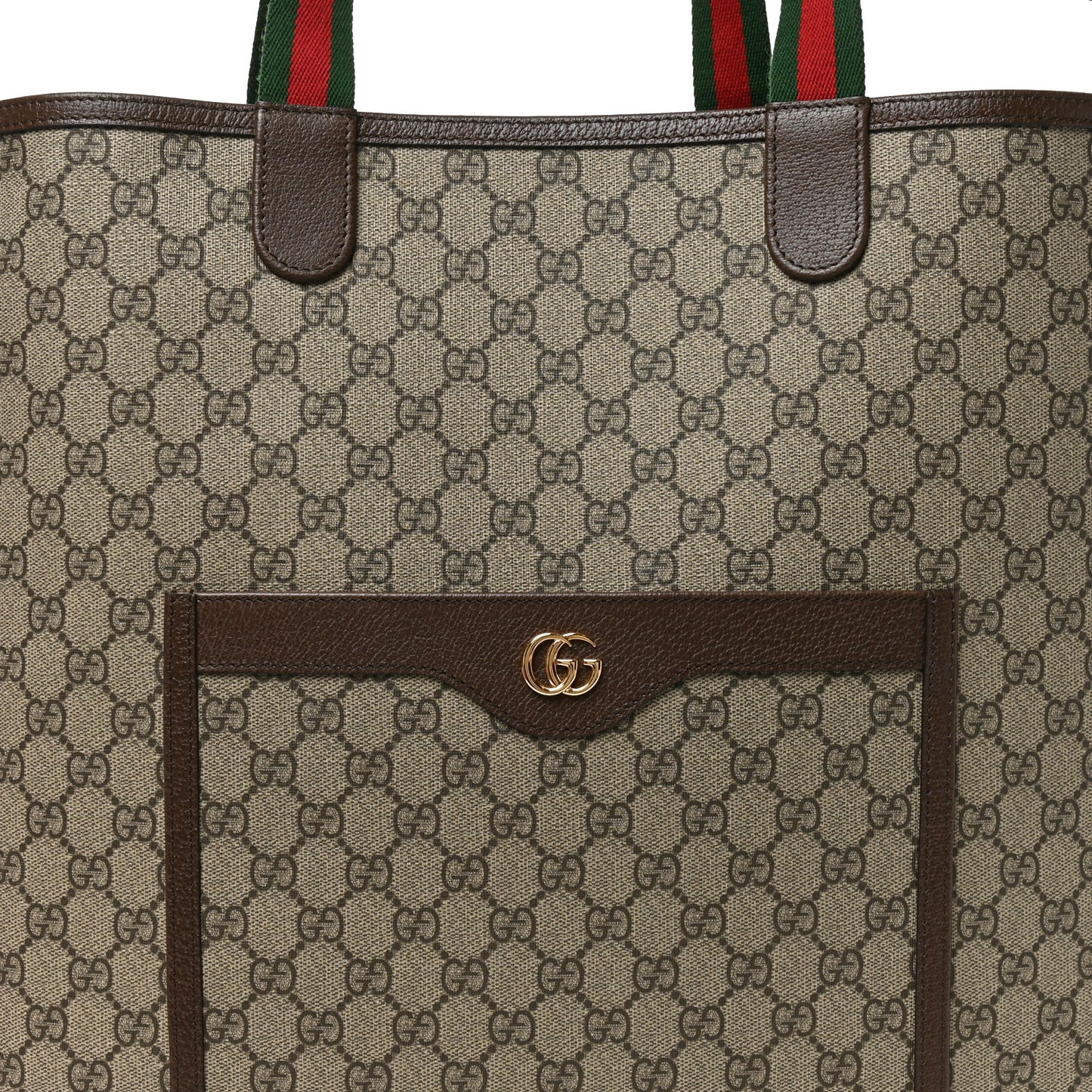 GG Supreme Monogram Web Large Ophidia Vertical  Front Pocket Shopping Tote Brown
