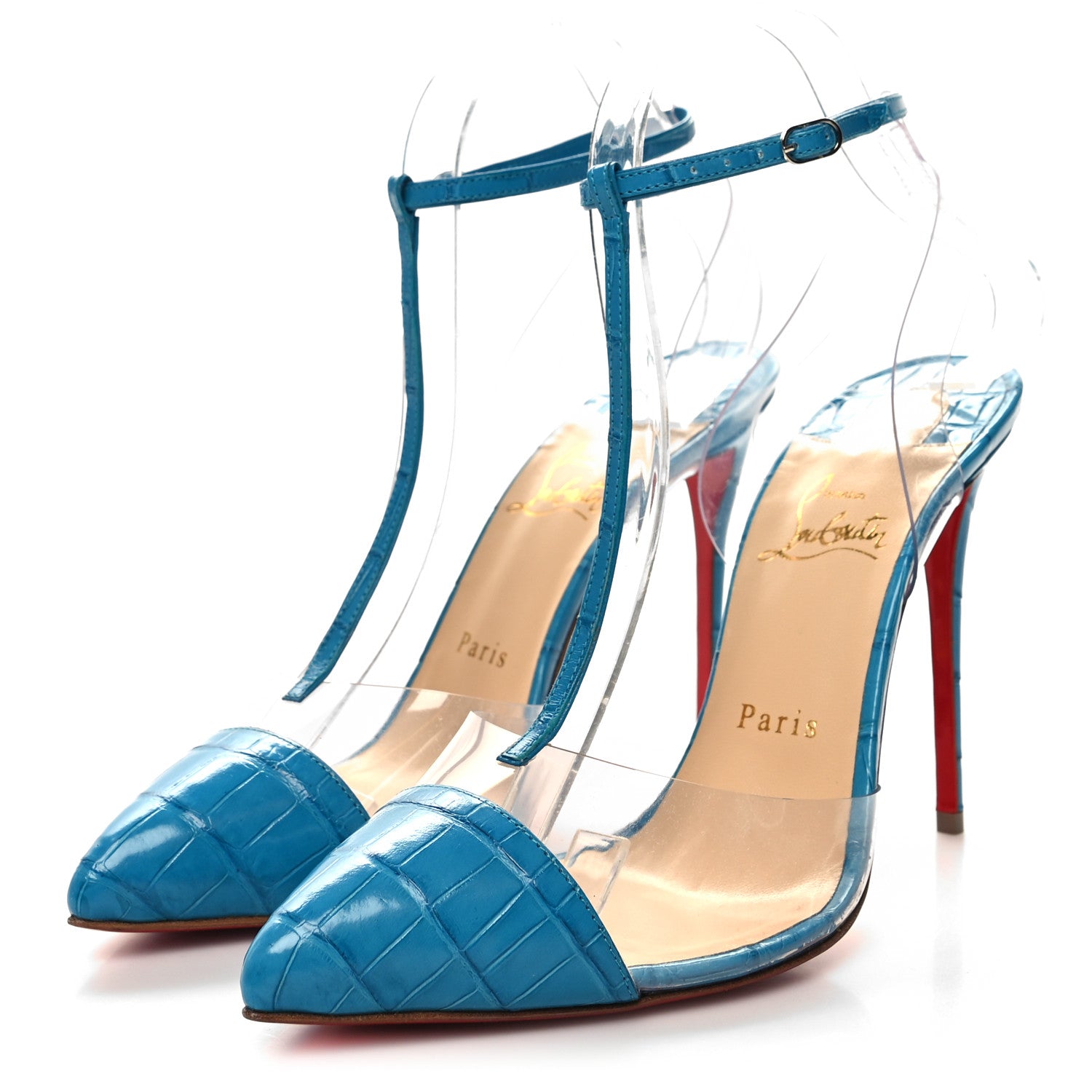 Christian Louboutin Shiny Alligator PVC Nosy 100 Pumps 39.5 Piscine 3 of 8