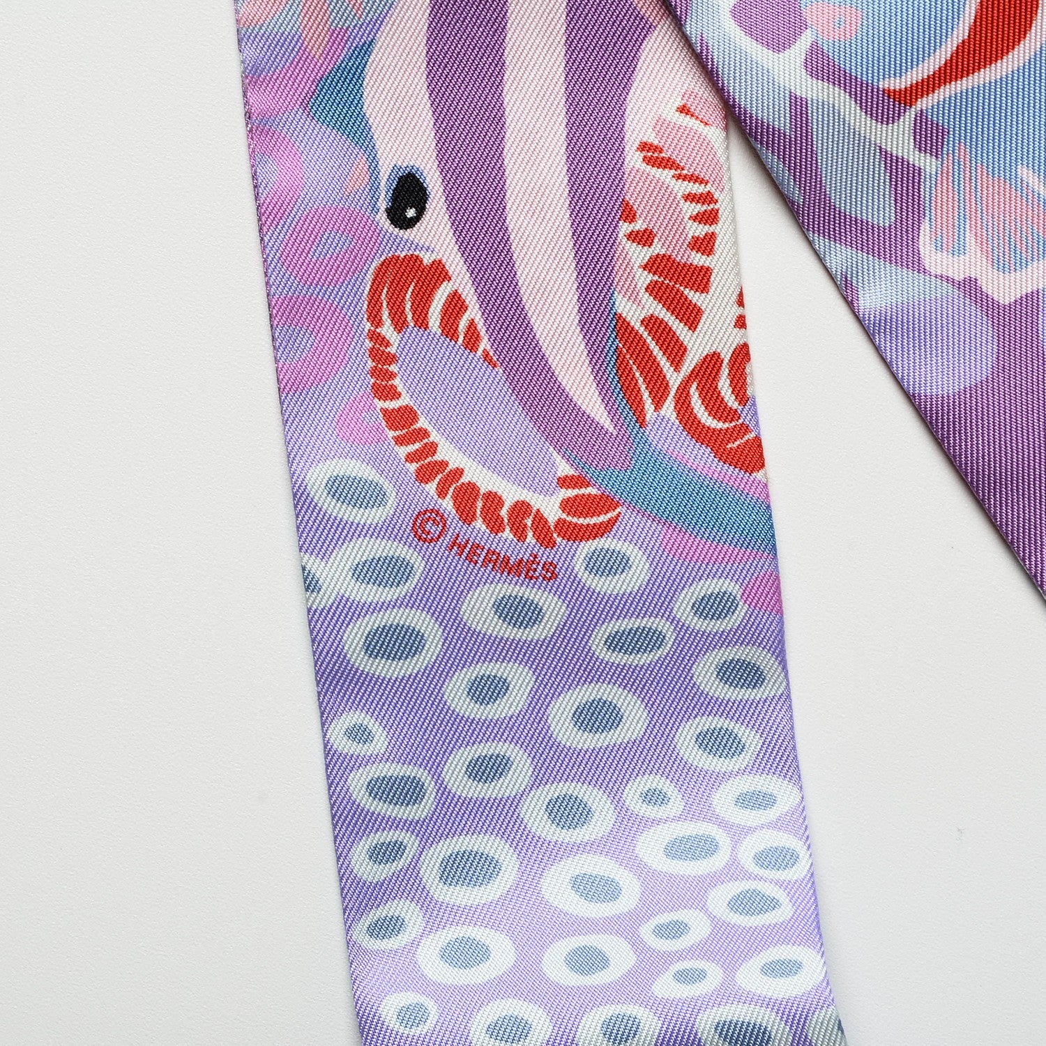 Hermes Silk Under The Waves Twilly Framboise Parme Rouge 5 of 5
