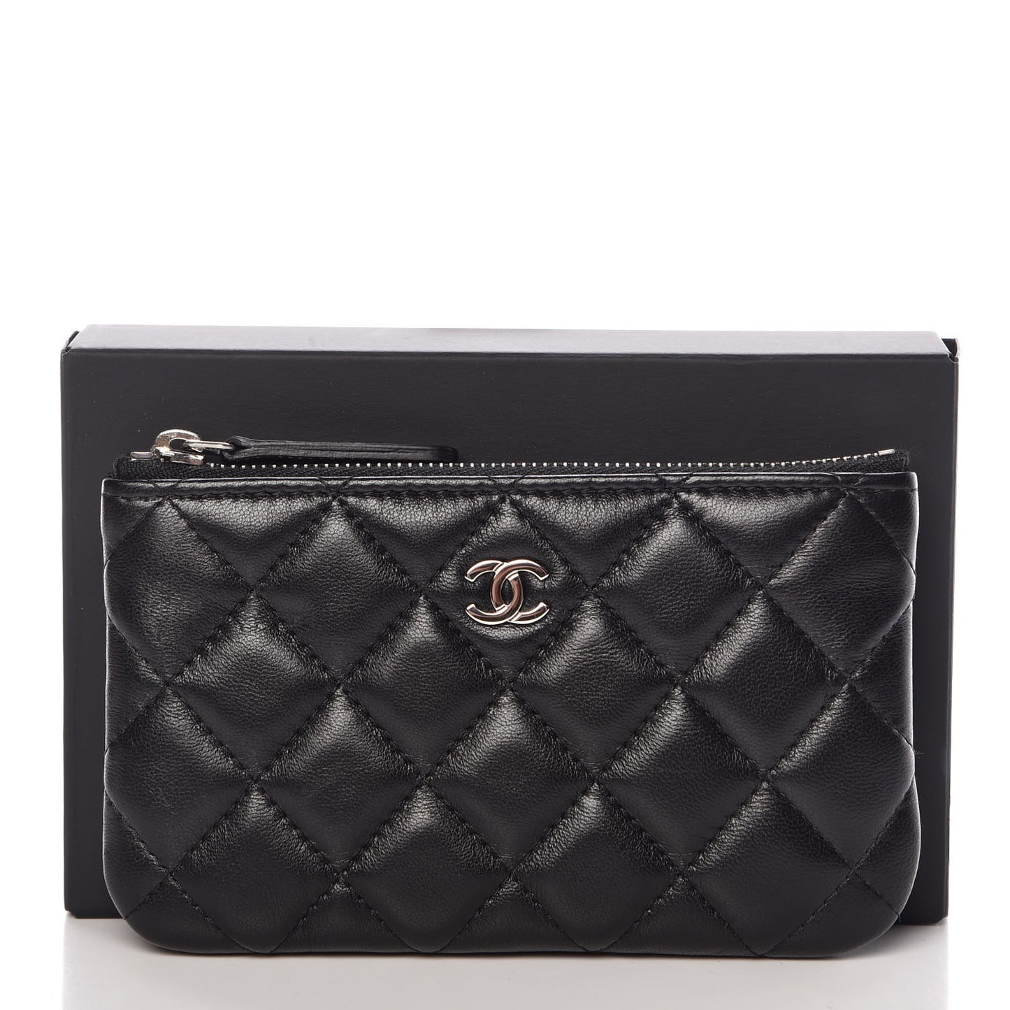 Lambskin Quilted Small Cosmetic Case Black
