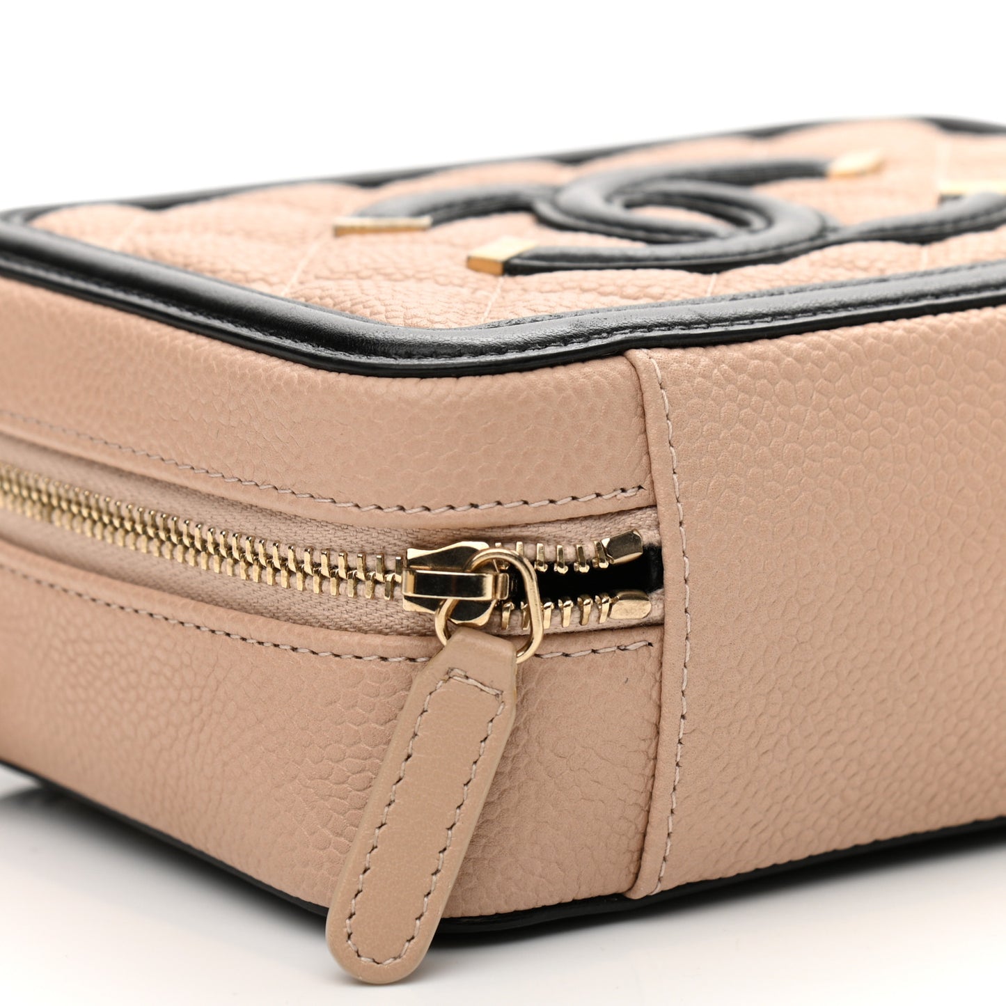 Caviar Quilted CC Filigree Vanity Clutch With Chain Beige Black