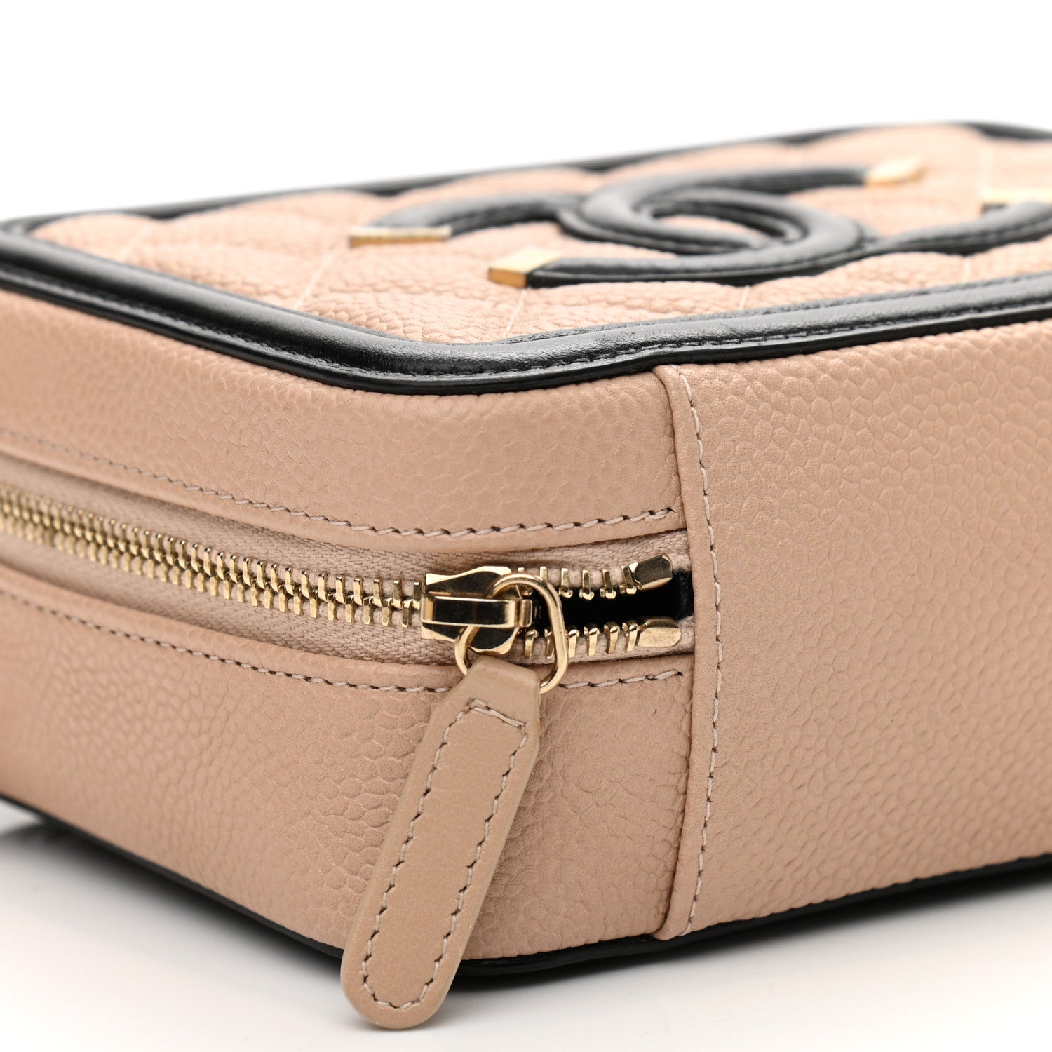 Chanel Caviar Quilted CC Filigree Vanity Clutch With Chain Beige Black 9 of 10