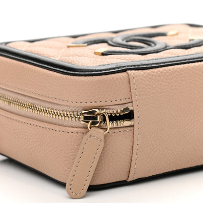 Chanel Caviar Quilted CC Filigree Vanity Clutch With Chain Beige Black 9 of 10