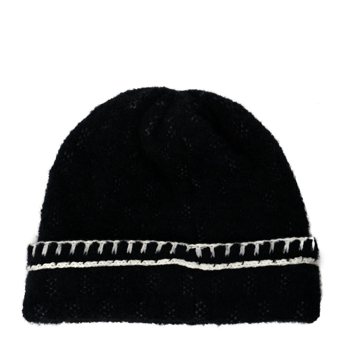 Cashmere Wool Silk CC Beanie Hat Black White