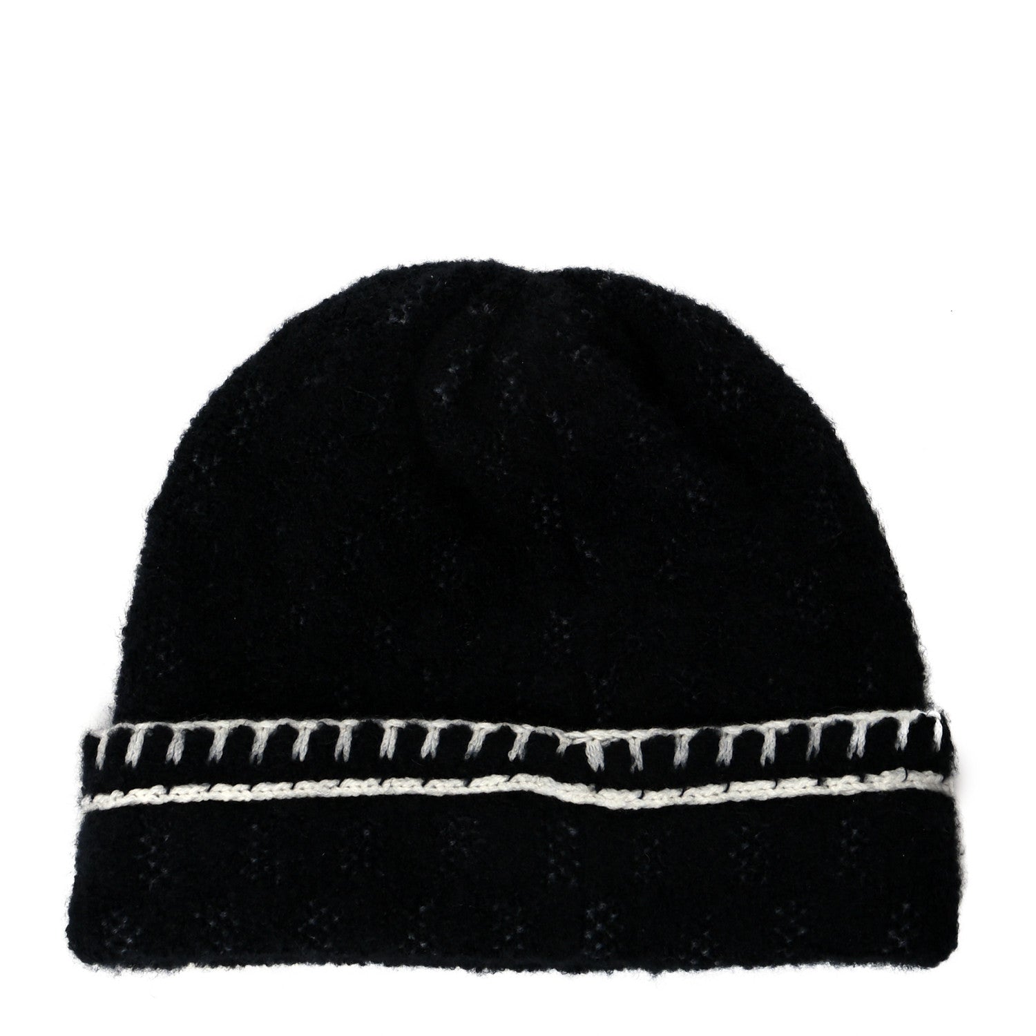 Chanel Cashmere Wool Silk CC Beanie Hat Black White 2 of 5