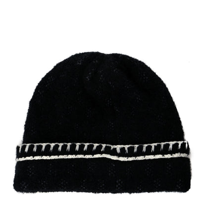 Chanel Cashmere Wool Silk CC Beanie Hat Black White 2 of 5