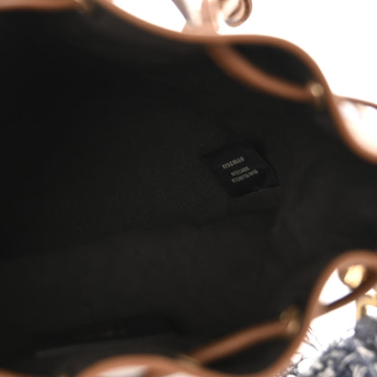 Fendi Denim Effect Fabric FF Jacquard Vitello Mini Mon Tresor Bucket Bag Blue Brown 5 of 10