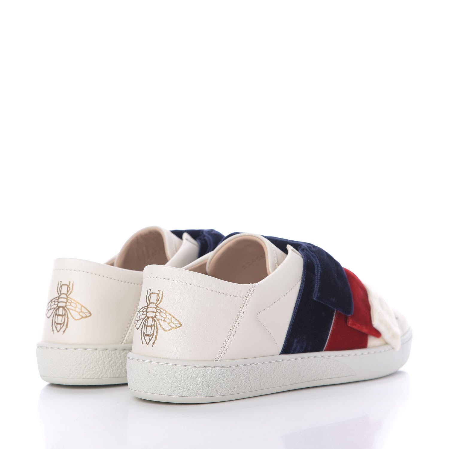 Gucci Calfskin Velvet Womens Bow Ace Sneakers 37.5 White 3 of 8