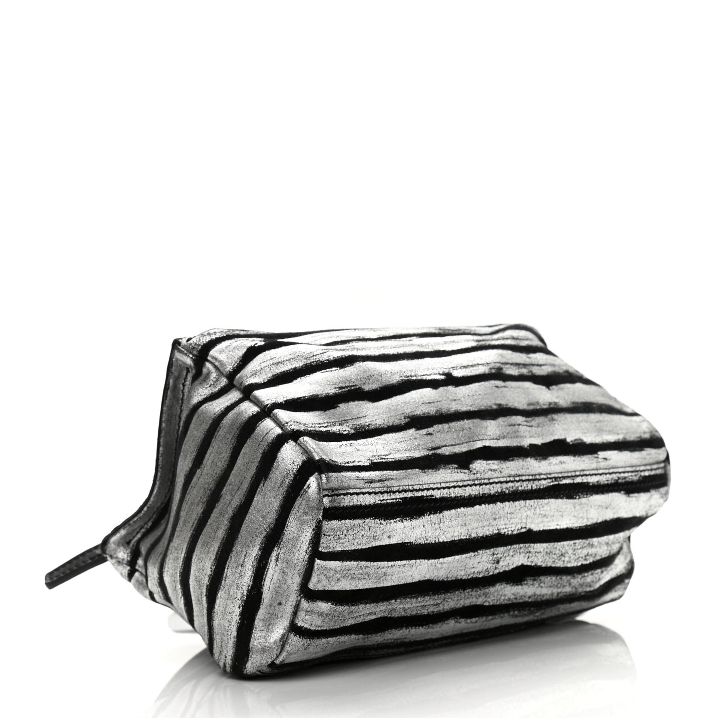 Metallic Calfskin Striped Mini Pandora Black Silver