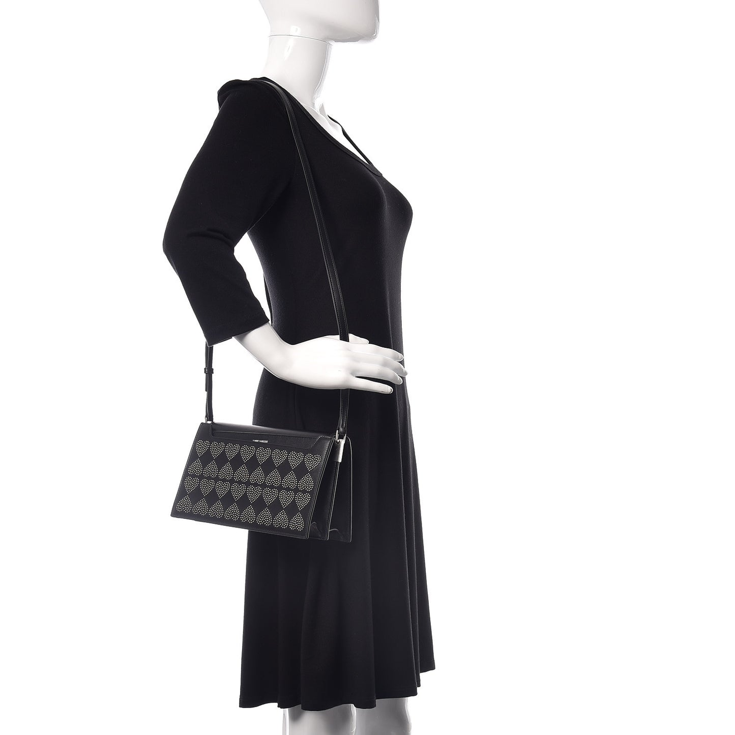 Smooth Calfskin Catherine Heart Studded Satchel Black