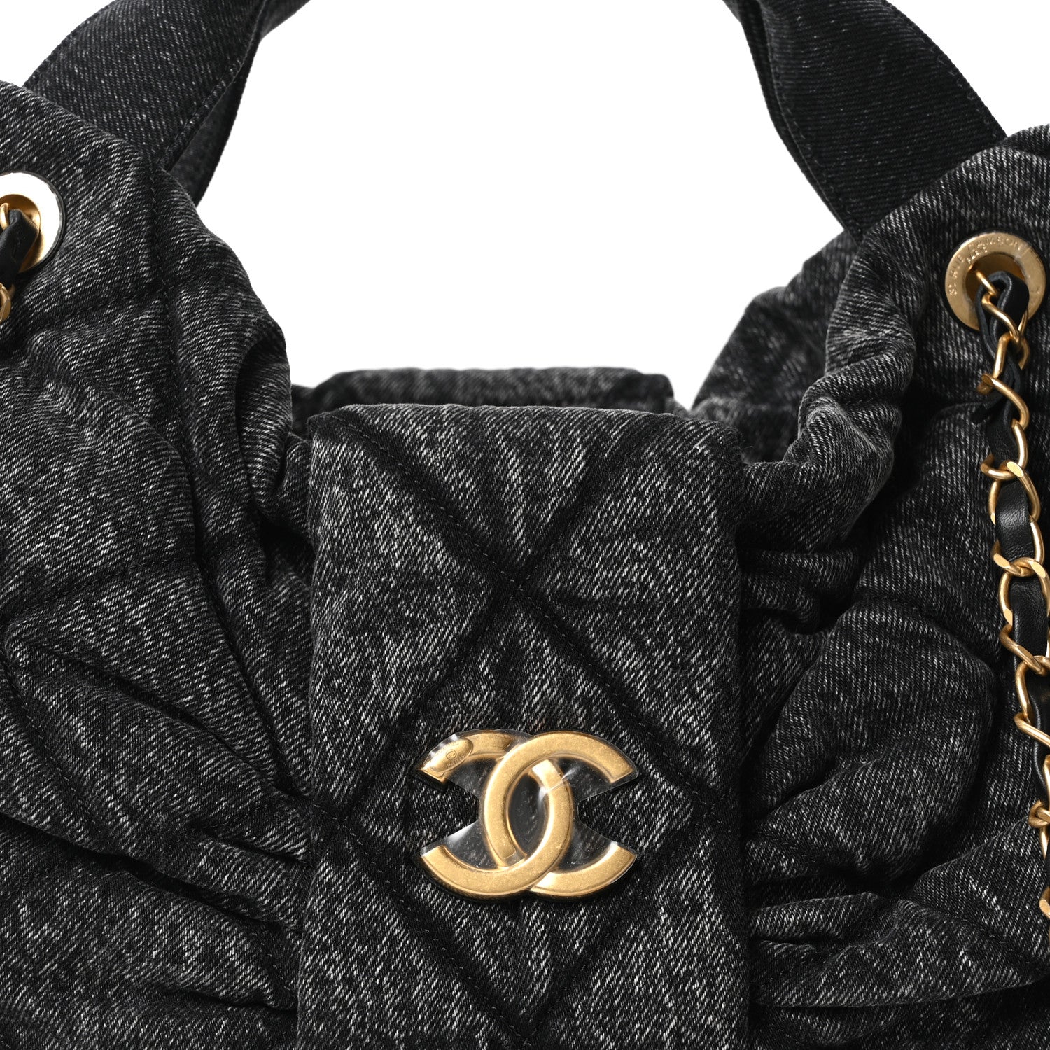 Chanel Washed Denim Quilted Maxi Bow Bag Black 8 of 10