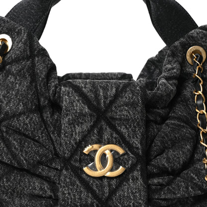 Chanel Washed Denim Quilted Maxi Bow Bag Black 8 of 10