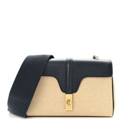 Celine Canvas Calfskin Teen Soft 16 Shoulder Bag Vanilla Navy 1 of 12