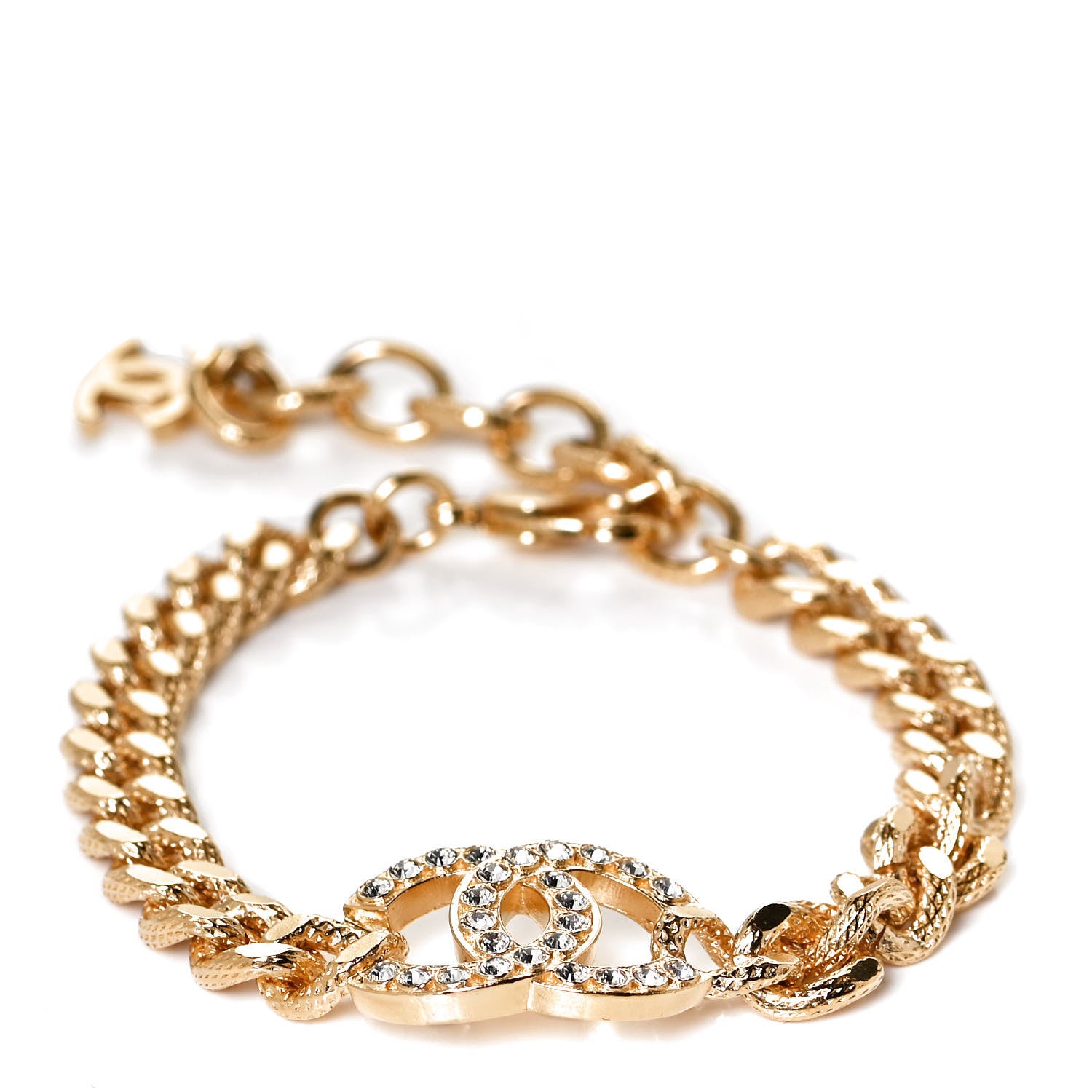 Chanel Crystal CC Chain Link Bracelet Gold 1 of 5