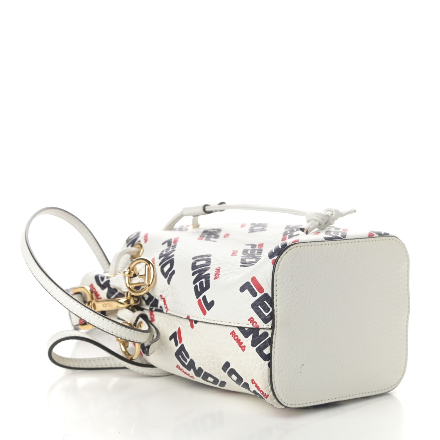 Fendi X FILA Vitello F is Fendi Mania Mini Mon Tresor Bucket Bag White 4 of 9