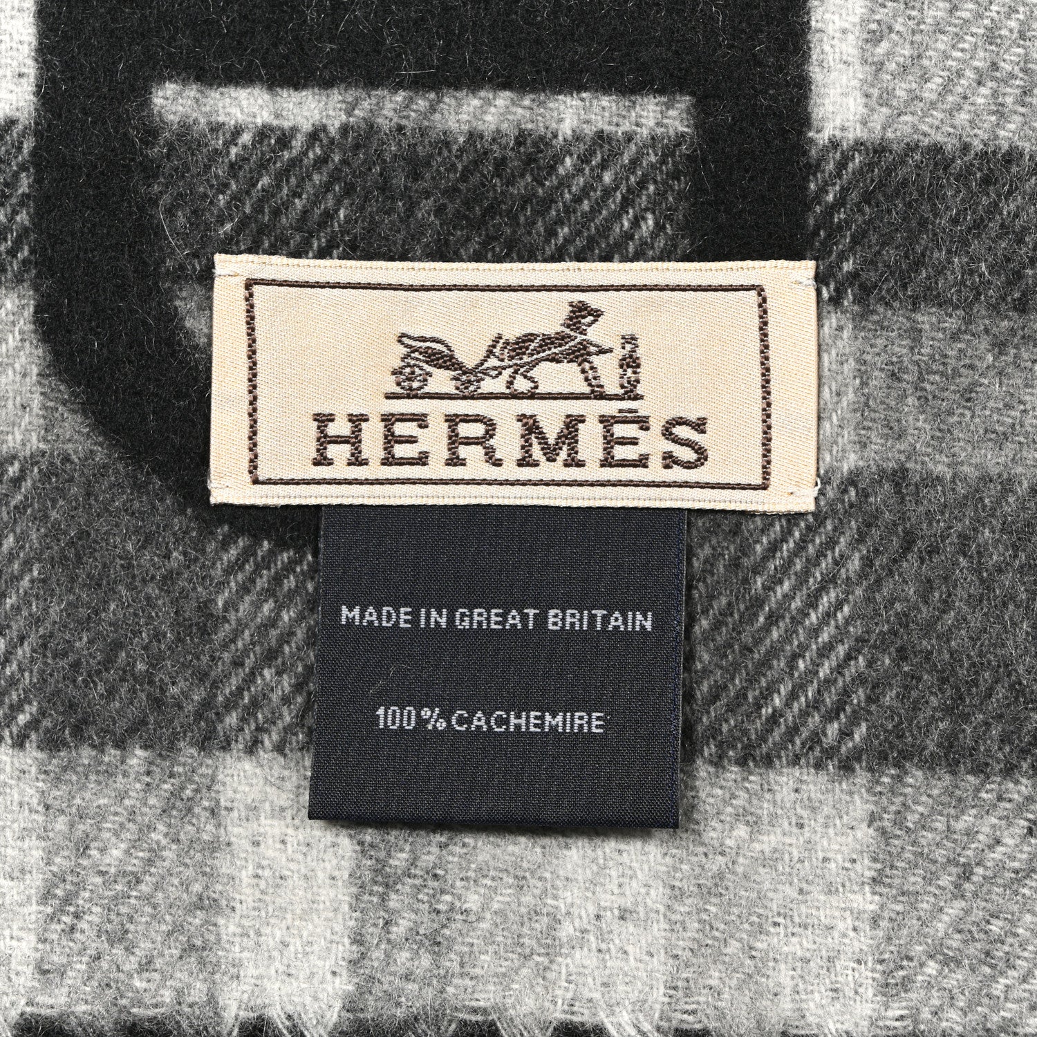 M*様 HERMES 100% CACHEMIRE マフラー Hermes Cashmere Tartan Maillons Muffler Black Grey 1827278