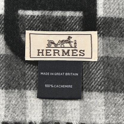 Hermes Cashmere Tartan Maillons Muffler Black Grey 4 of 4