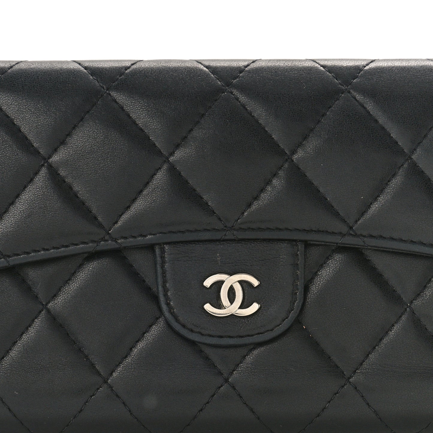 Lambskin Quilted Large Flap Wallet Black