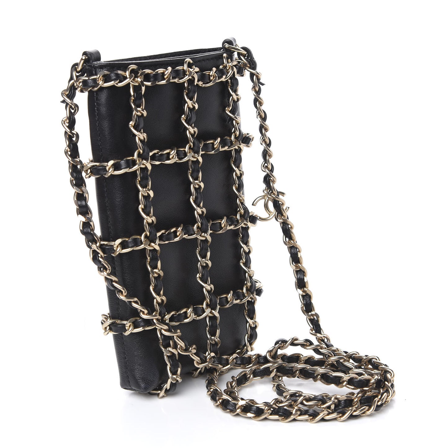 Lambskin Tech Me Out Clutch With Chain Black