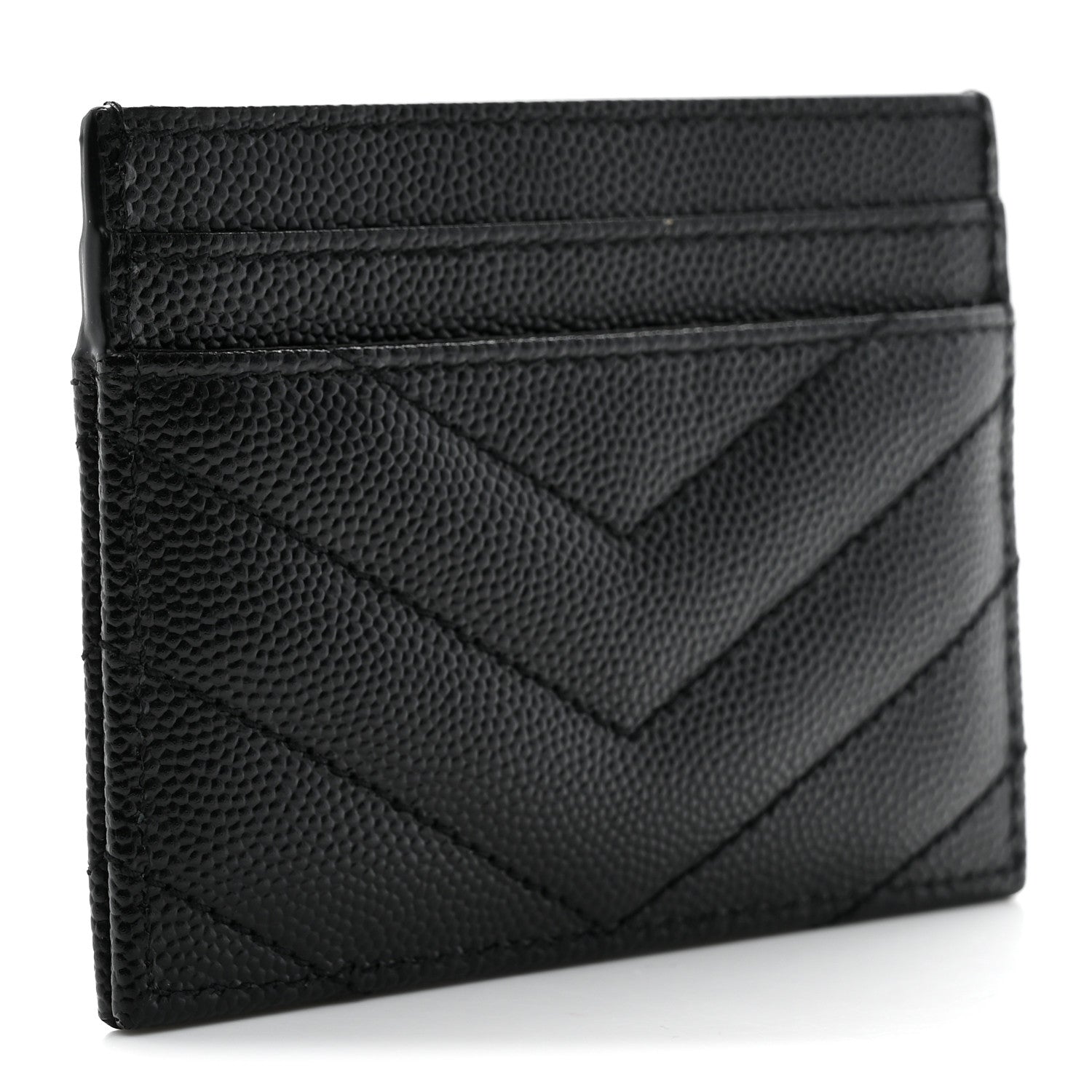 Saint Laurent Grain De Poudre Matelasse Chevron Monogram Credit Card Case Black 3 of 8
