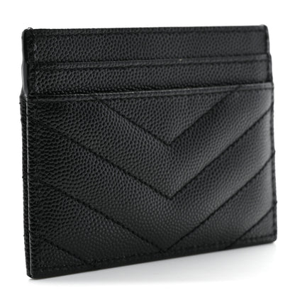 Saint Laurent Grain De Poudre Matelasse Chevron Monogram Credit Card Case Black 3 of 8
