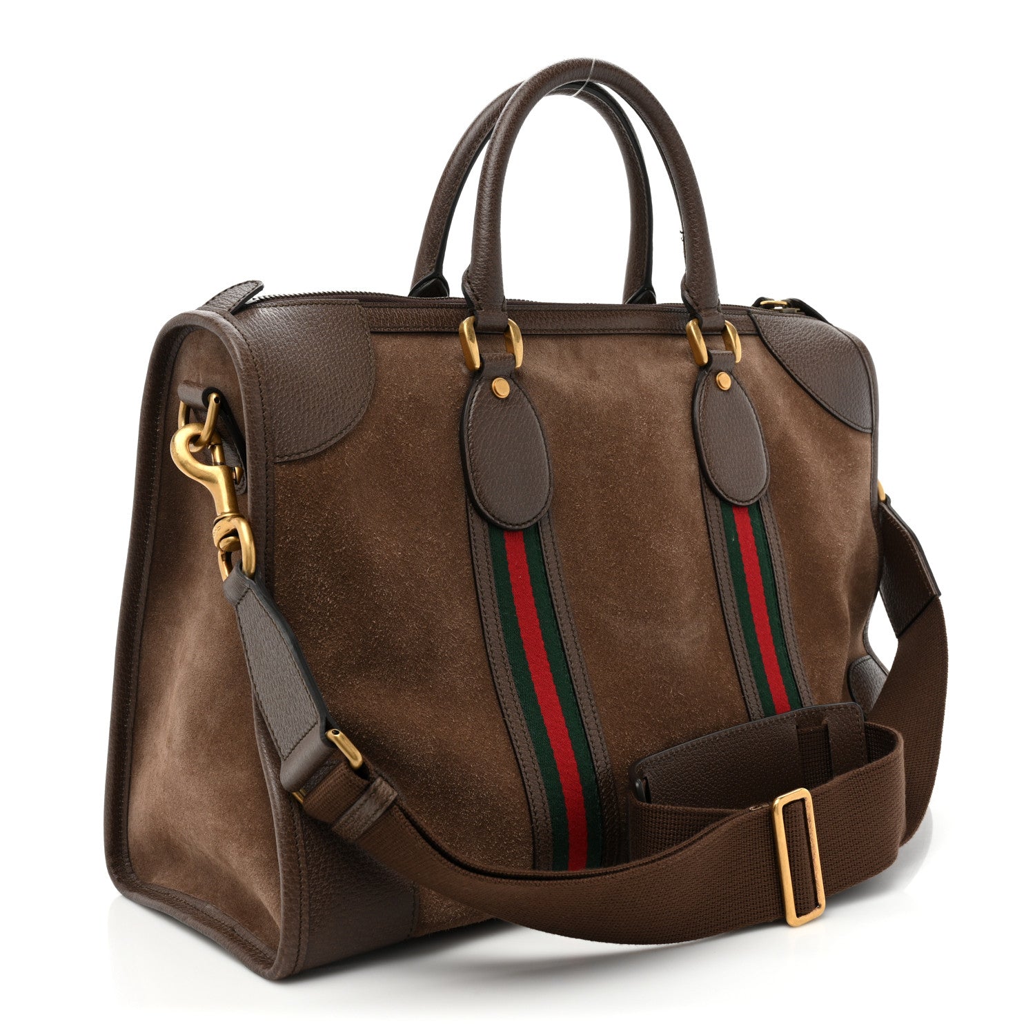 Gucci Suede Daino Textured Dollar Calfskin Web Medium Duffle Bag Deep Acero New Acero 3 of 13