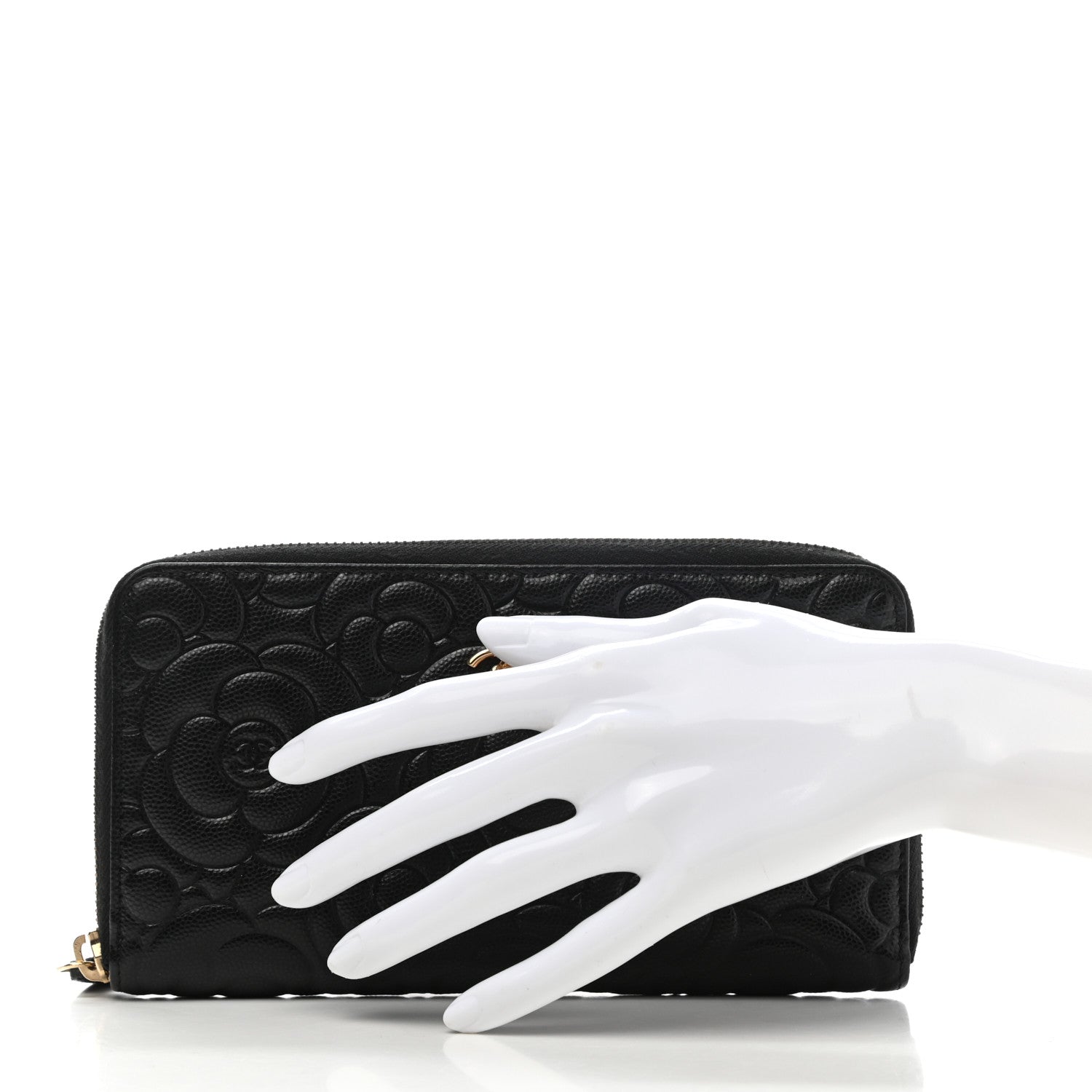 Chanel Caviar Camellia Embossed Large Zip Around Gusset Wallet Black 2 of 9