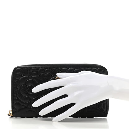 Chanel Caviar Camellia Embossed Large Zip Around Gusset Wallet Black 2 of 9