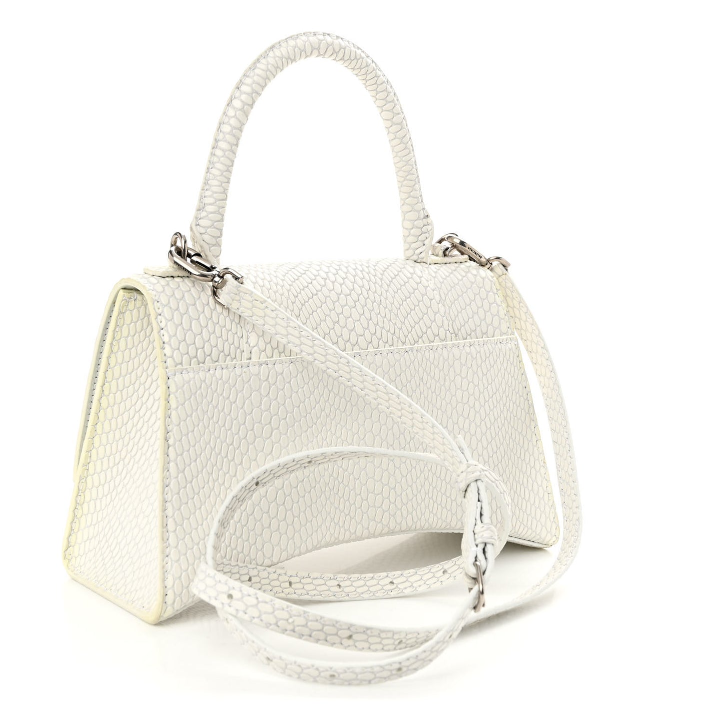 Matte Calfskin Snake Embossed Tonal B Small Hourglass Top Handle Bag Optic White