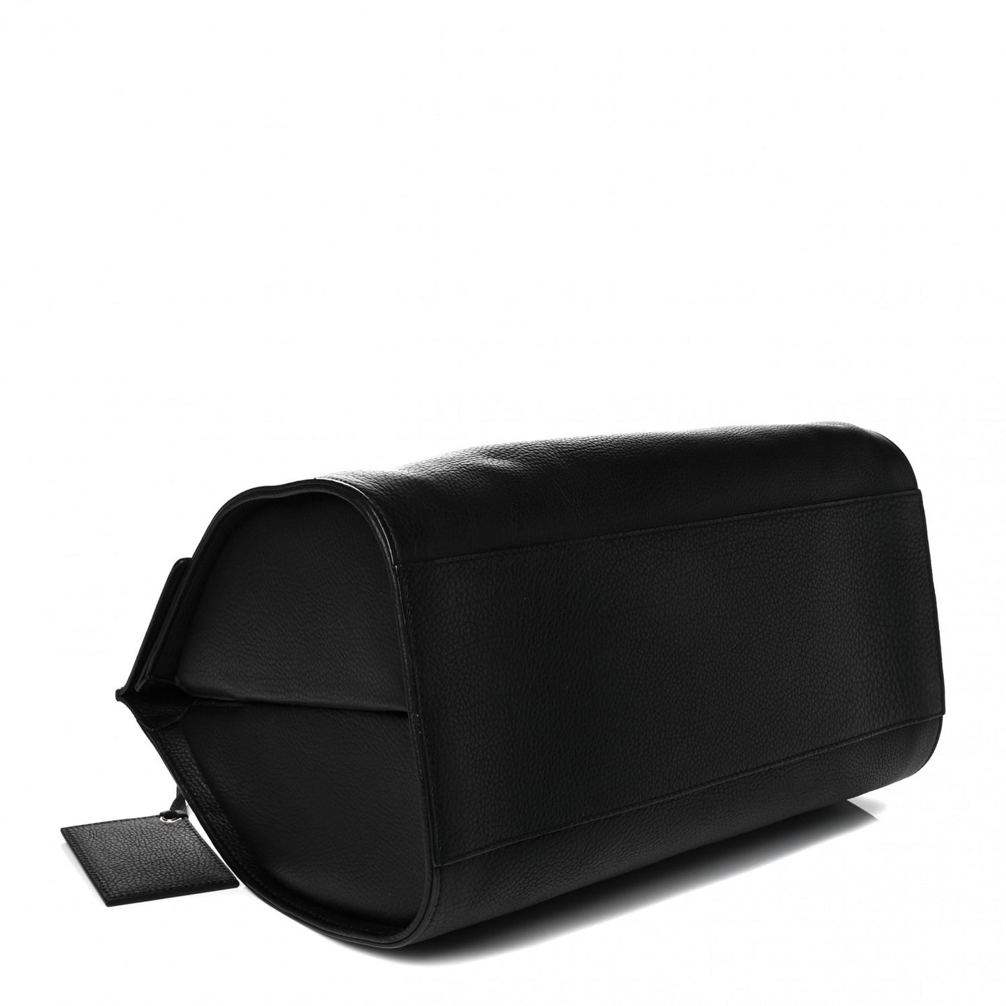 Grained Calfskin M Tube Round Tote Black